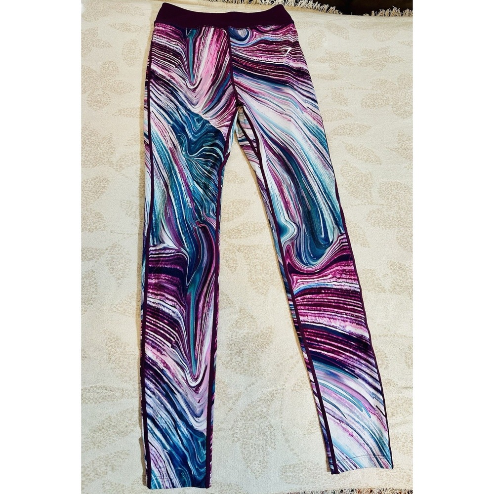 GYMSHARK FLEX TRAINING LEGGINGS PURPLE SWIRLS Marble Strada Earth Print Size Med